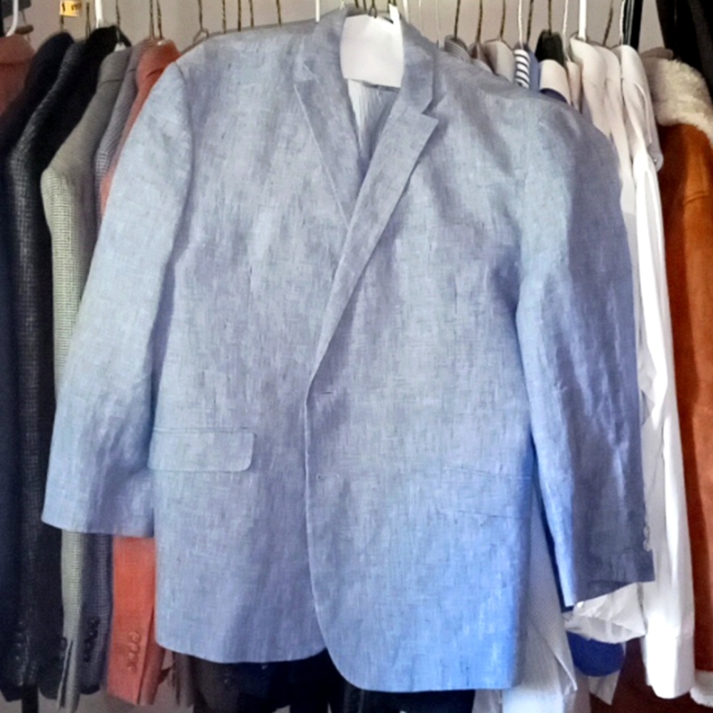 JOS A BANK Sport Coat Men Blue 100% Linen Blazer Jacket Tailored Fit Size 46S